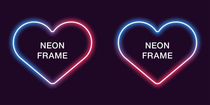 Neon frame in heart shape. Vector template