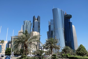 Skyscrapers in the financial district of Doha, capital of Qatar at Arabian Gulf