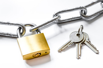 concept data protection metal chain on white background