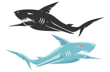 Retro vector logo with shark.