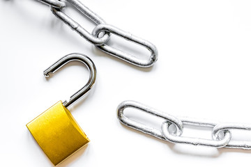 concept data protection metal chain on white background
