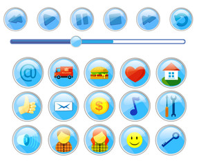set of colored icons for web sites interface and buttons for player