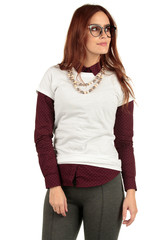 Blank t-shirt mock-up - Cute preppy, fashion geek girl ready for your design