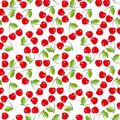 seamless pattern red cherry  with leaves on a white background
