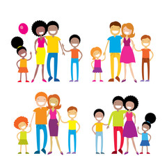 Set of 4 portraits of lovely cartoon family isolated on white background. Vector illustration