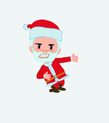 Santa Claus shows very angry something to his left.