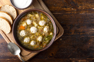 lunch of meatball soup