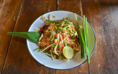 Pad Thai on Wooden Table