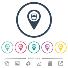 Car service GPS map location flat color icons in round outlines