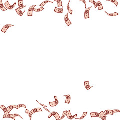 Russian ruble notes falling. Sparse RUB bills on w