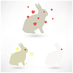 Easter Rabbit silhouette set with hearts and stars