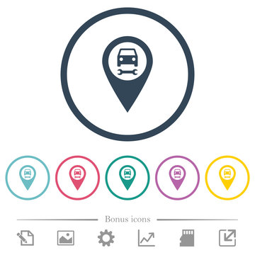 Car service GPS map location flat color icons in round outlines