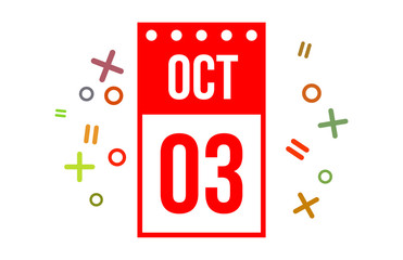 3 October Red Calendar Number