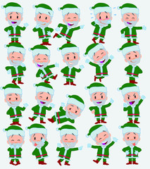 Obraz na płótnie Canvas Cartoon character green Santa Claus. Set with different postures, attitudes and poses, always in positive attitude, doing different activities in vector vector illustrations.