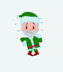 Green Santa Claus, scared. 