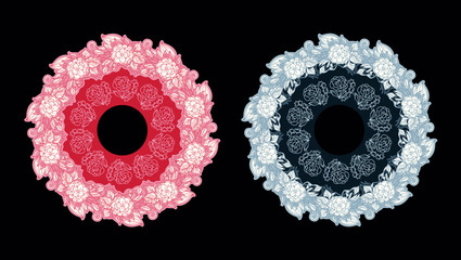 set of flowers isolated on black background