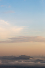 dawn Landscape mountain view with fog.