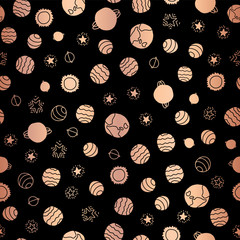 Copper foil space planets seamless vector pattern background. Rose Golden hand drawn cosmic elements planets stars on black backdrop. For school supplies, kids decor, gift wrap, birthday, New Year © StockArtRoom