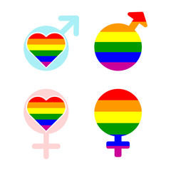 icons with vector male and female rainbow gay symbols for your design