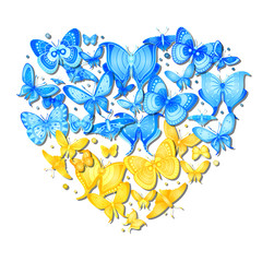 Vector Butterfly Heart of Ukraine. Decorative Silhouette Isolated On Background
