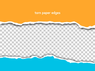 Torn paper with shadow on transparent background. Vector realistic ripped paper note