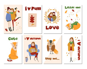 Collection of autumn cards template with hand drawn elements