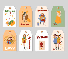 Collection of autumn vector tags template with hand drawn elements