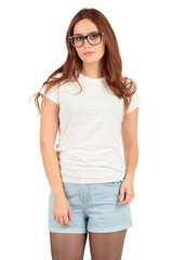 Blank t-shirt mock-up - Cute preppy, fashion geek girl ready for your design