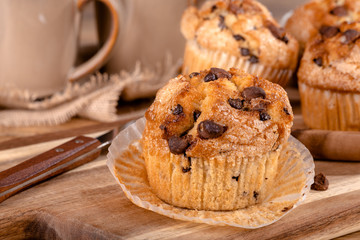 Closeup of a Chocolate Chip Muffin
