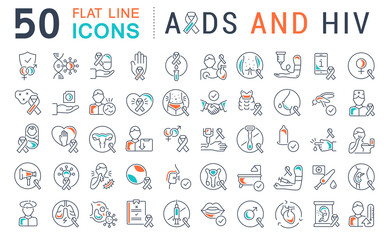 Set Vector Line Icons of AIDS and HIV.