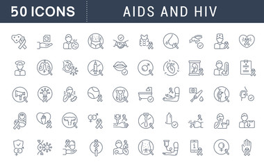 Set Vector Line Icons of AIDS and HIV. - obrazy, fototapety, plakaty