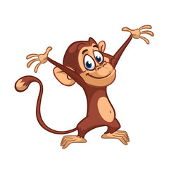 Cute small chimpanzee monkey rise hands. Cartoon illustration