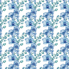 Watercolor seamless pettern with orchids.