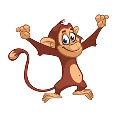 Cute excited monkey cartoon icon. Vector illustration of drawing monkey outlined