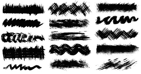 Set of different ink paint brush strokes isolated on white background. Vector illustration