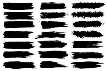 Set of different ink paint brush strokes isolated on white background. Grunge banner background. Vector illustration - obrazy, fototapety, plakaty