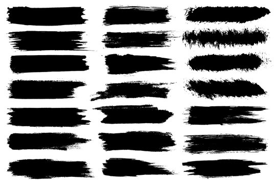 Set of different ink paint brush strokes isolated on white background. Grunge banner background. Vector illustration