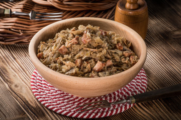 Bigos - stewed cabbage with meat,dried mushrooms and smoked sausage.