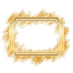 Gold frame. Beautiful golden glitter design. Vintage style decorative border, isolated white background. Deco elegant luxury framework for decoration, photo, Christmas banner. Vector illustration