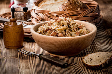 Bigos - stewed cabbage with meat,dried mushrooms and smoked sausage.