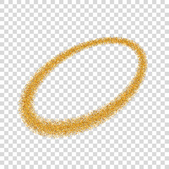 Gold circle. Light glitter effect. Golden ring, isolated white transparent background. Ellipse magic element. Foil texture. Christmas shine decoration, round frame, New Year design Vector illustration