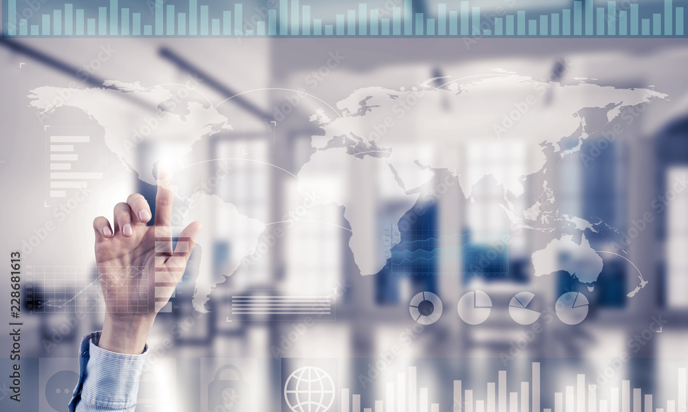 Aufkleber concept of using modern technologies for business globalization