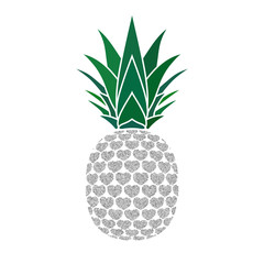 Pineapple with hearts. Tropical silver exotic fruit isolated white background. Symbol of organic food, summer, vitamin, healthy. Nature logo. Design element icon. Vector illustration