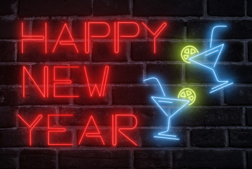 New Year celebration concept. Neon fluorescent text