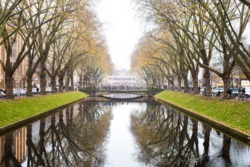 Fototapeta na wymiar Perspective view of the historic avenue Koenigsallee (King's Avenue), Dusseldorf, Germany