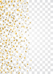 Gold stars falling confetti frame isolated on transparent background. Golden abstract pattern Christmas, New Year holiday celebration, festive, party. Glitter explosion. Vector illustration