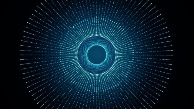 Style of cycle with rotation of sphere animation cycle. Colored dots and lines. Animation of circles on black background. Luminous circular element with light