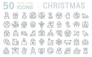 Set Vector Line Icons of Christmas.