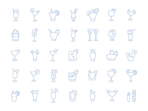 Set Vector Line Icons of Cocktails.