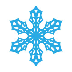 Snowflake sign. Blue Snowflake icon isolated on white background. Snow flake silhouette. Symbol of snow, holiday, cold weather, frost. Winter design element. Vector illustration